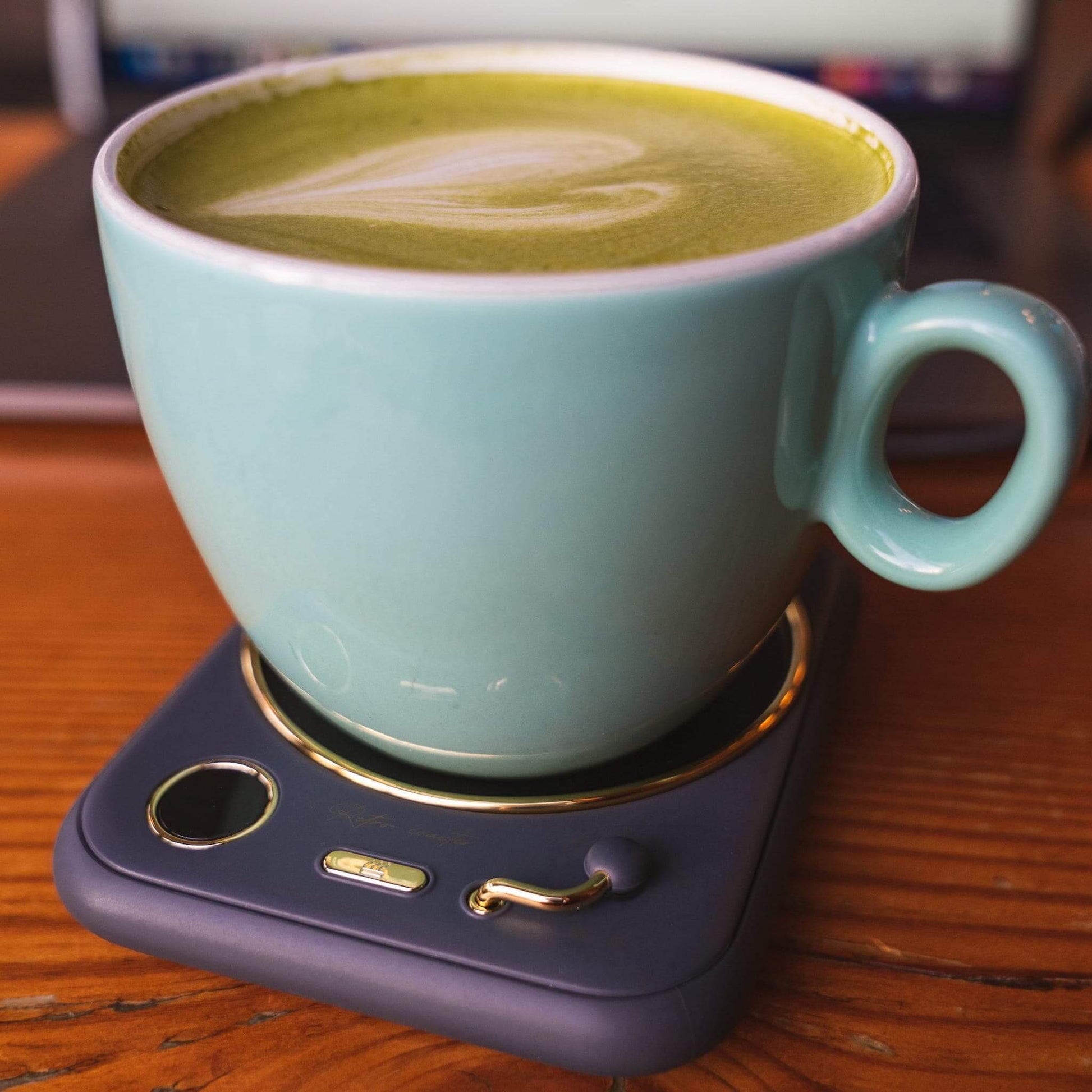 photo of matcha coffee warmer coaster